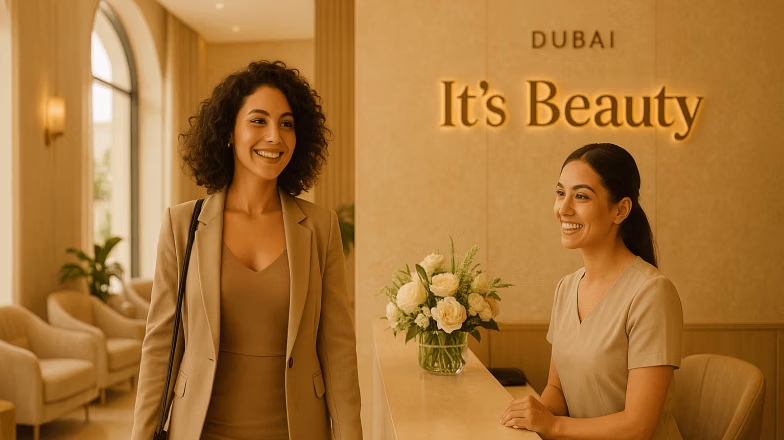 Two women in beauty salon consultation discussing hair loss treatment options in a professional setting