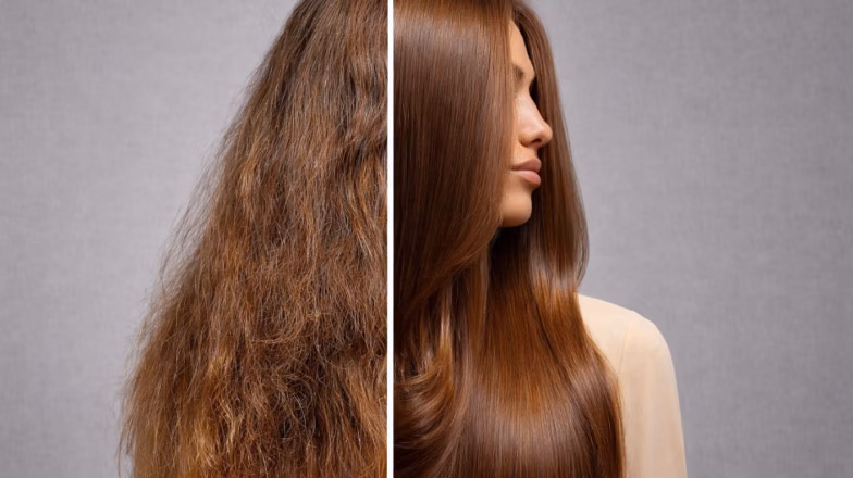 Back view of long straight hair after hair rebonding treatment showing smooth and sleek results