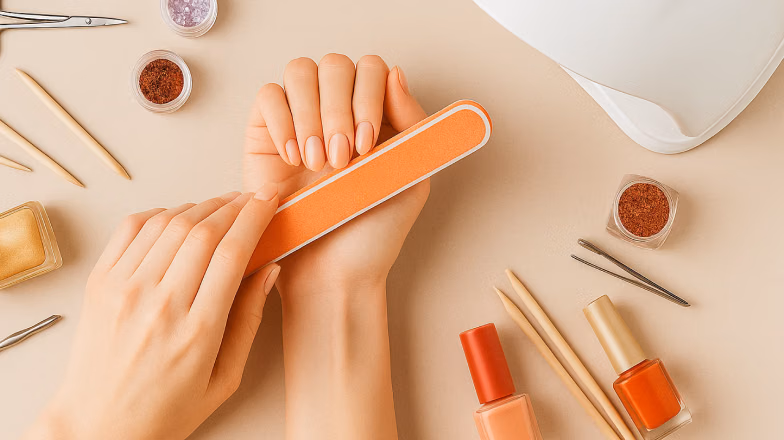 Filing nails and maintaining manicure at home to prevent chipping and damage