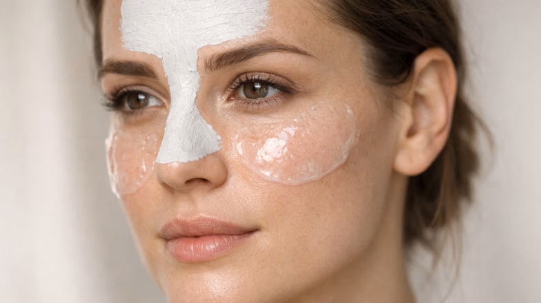 Multi-masking technique with different masks applied on T-zone and cheeks for combination skin
