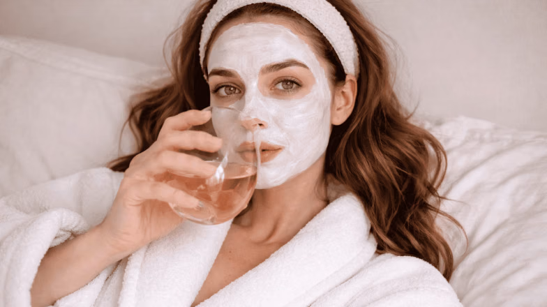 Skincare routine with facial mask supporting healthy skin for non-comedogenic makeup application