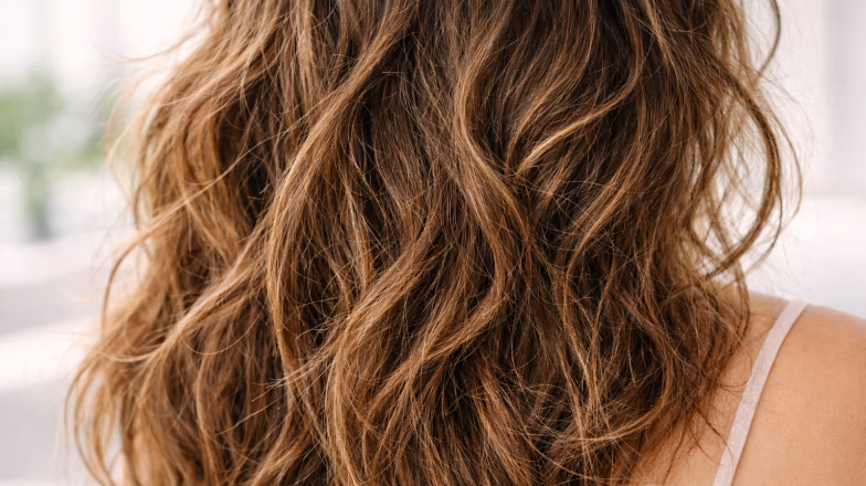 Close-up of dry wavy hair texture showing roughness and lack of moisture caused by protein overload