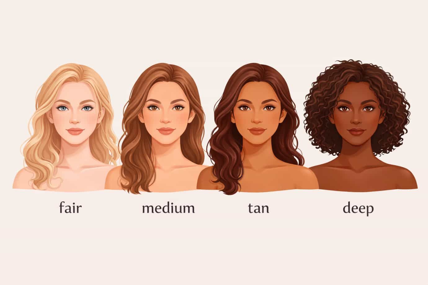 Comparison of skin tones from fair to deep, showing variations across different complexions