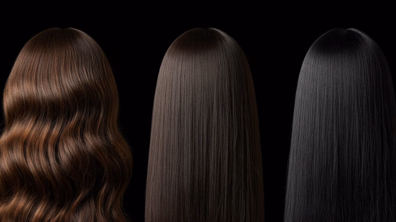 Different hair extension textures and styles displayed side by side