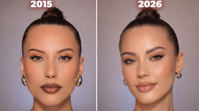 Evolution of wedding makeup trends in Dubai comparing natural look and modern glam styles