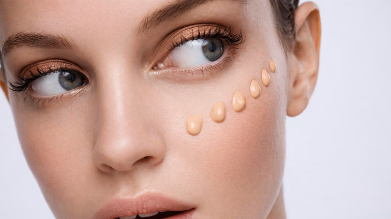 Foundation shade swatches on cheek showing color matching before application