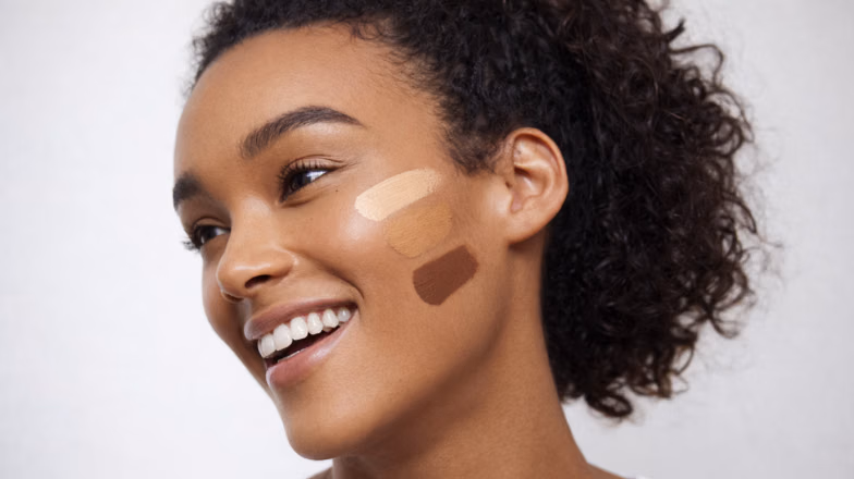 Multiple foundation shades tested on skin to find correct undertone and match